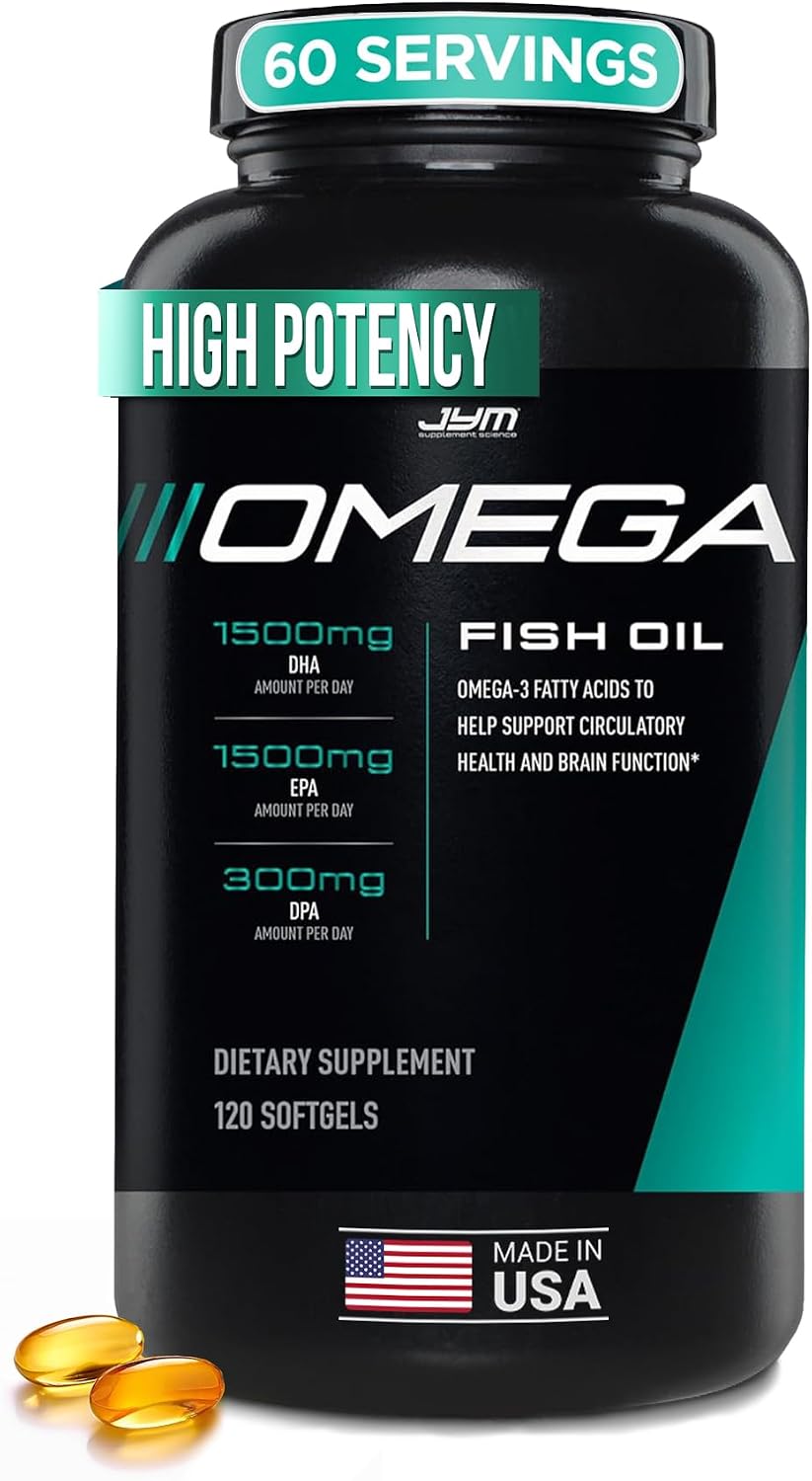 Omega JYM Fish Oil Supplement for Men & Women, EPA, DHA, DPA - 120 Softgels | High Potency Omega-3 Fatty Acids, EPA DHA DPA