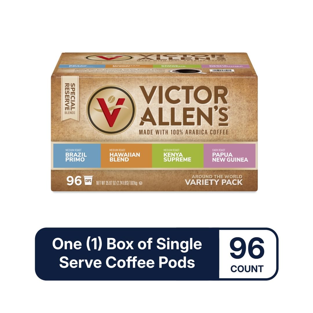Victor Allen's Coffee Around The World Variety Pack (Brazil Primo, Kenya Supreme, Kona Blend, Papua New Guinea), 96 Count