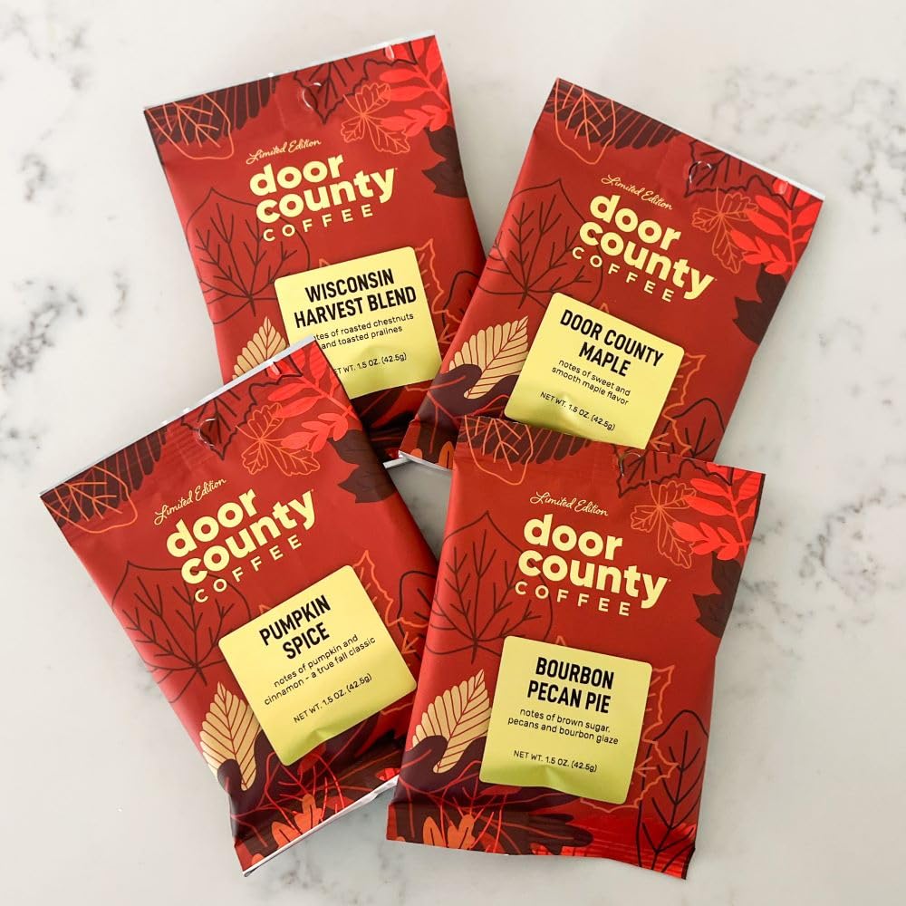 Door County Coffee Gourmet Flavored Sampler Pack, Ten 1.5 oz Bags