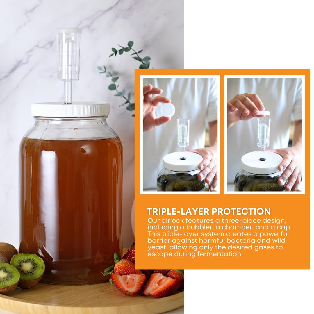 Fastrack 3 Piece Airlock for Fermentation Hydrolocks for Fermenting Wine and Beer with Drilled Rubber Stopper Durable Carboy Bung with transparent