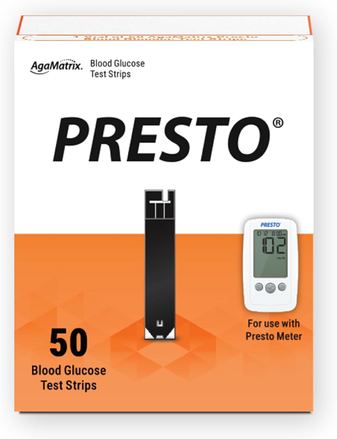 AgaMatrix Presto Test Strips, 100 Count (Pack of 1) | Use with AgaMatrix Presto Blood Glucose Monitor Only | Not for use with Other Meters | 1 Box, 100 Diabetes Test Strips