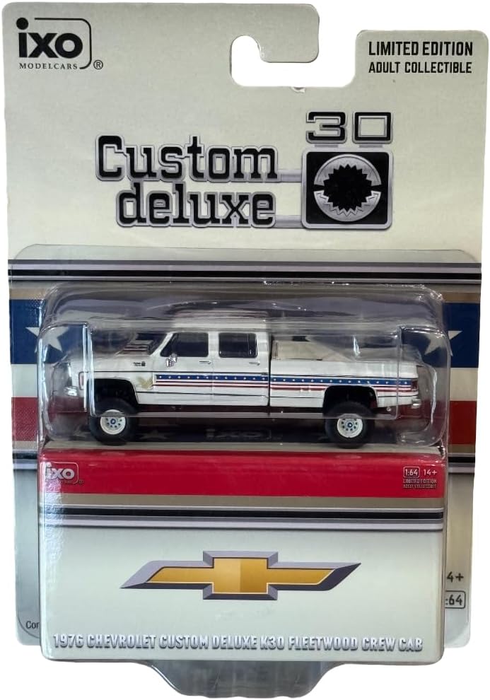 Diecast Compatible with IXO Models 1976 Chevy Custom Deluxe K30 FleetSide Squarebody July 4th Exclusive 1:64 Scale