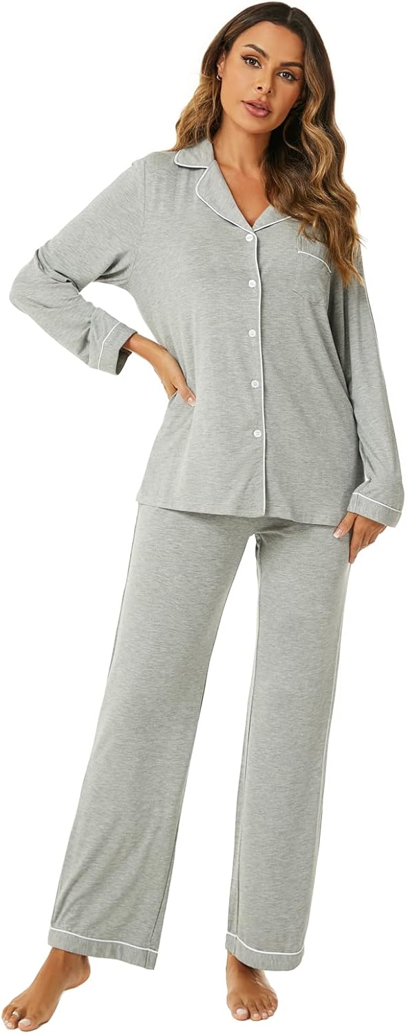 Aamikast Women's Pajama Sets Long Sleeve Button Down Sleepwear Nightwear Soft Pjs Lounge Sets