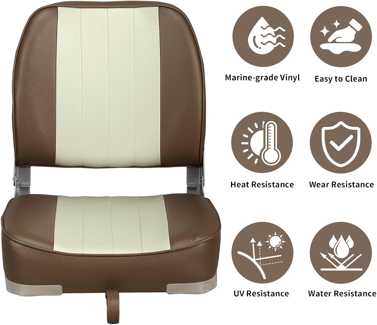 Leader Accessories Classic Low Back Folding Fishing Boat Seat Boat Chairs | Marine Boat Chairs With Thick Cushion, Aluminum Hinge, Use universal 5"x5" Mount, Fits Jon/Bass/Pontoon Boats