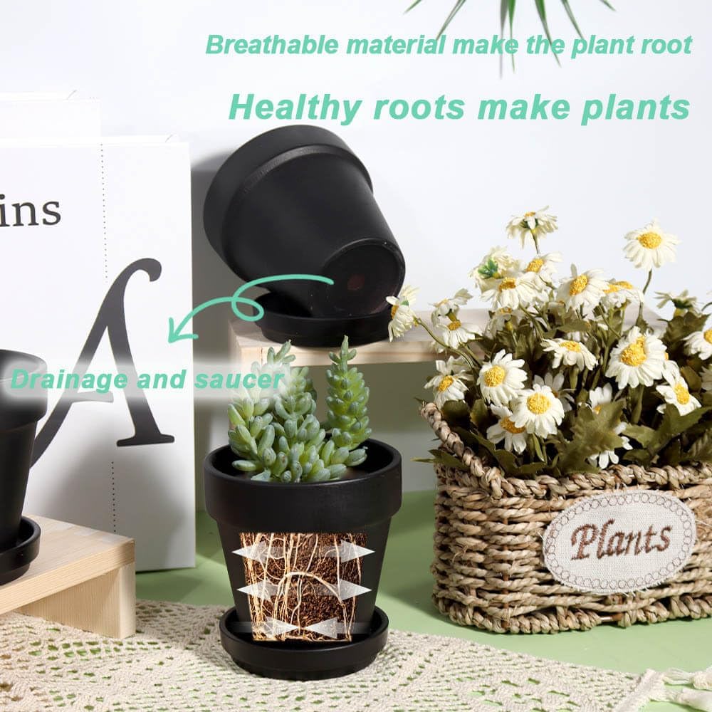 vensovo 4 Inch Terracotta Plant Pots with Saucer - 6 Pack Clay Flower Pots with Drainage, Great for Plants, Crafts, Wedding Favor