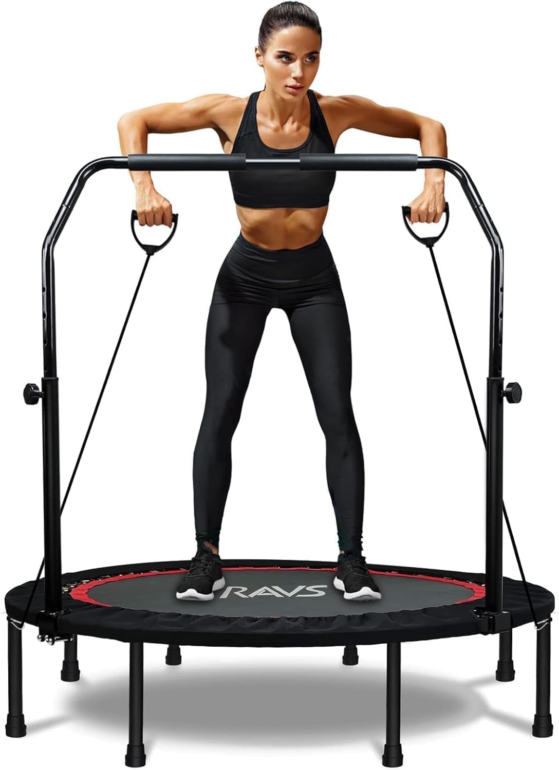 RAVS 40/48" Foldable Rebounder Trampoline for Adults, Handlebar, Indoor