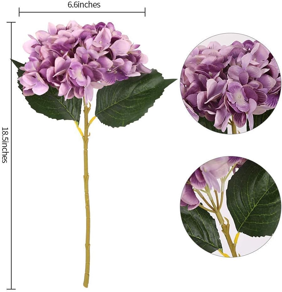 Kisflower 6pcs White Hydrangea Artificial Flowers - Faux Hydrangea Flowers, Fake Silk Flowers for Table Centerpiece