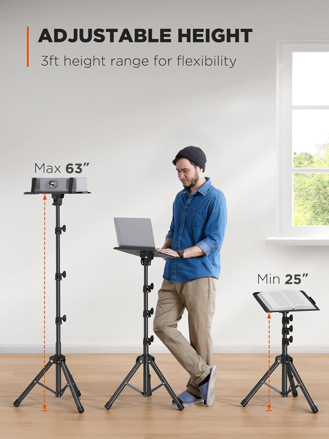 AMADA Projector Stand, Laptop Stand with Adjustable Height 22 to 36 inch, Heavy Duty Projector Mount as DJ Racks, Portable Projector Tripod Stand