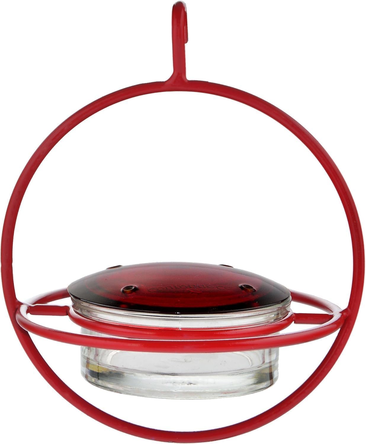 Hummingbird Feeder for Outdoors Hanging, 3.4 OZ Hummingbird Feeders, Glass Bowl with 4 Feeding Ports, Leak Proof Lid & Circular Perch, Bird Feeder (1, Red)
