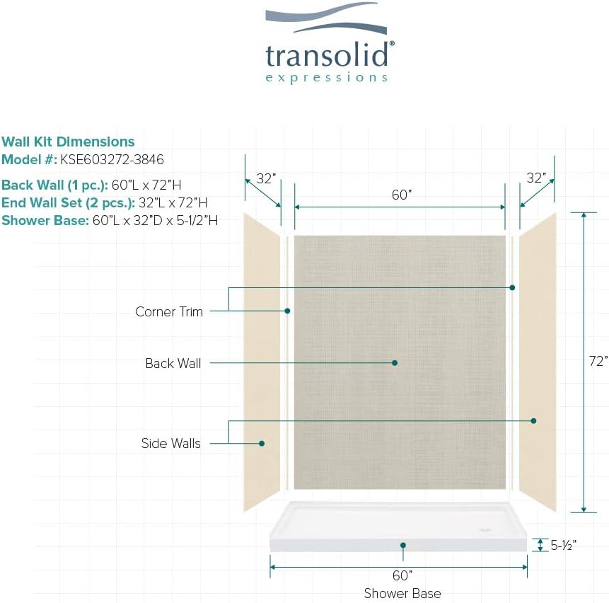 Transolid KSE603272-5477SC-3846 Expressions 32-in x 60-in x 72-in Alcove Shower Kit with Door, Bisque/Cameo and Silver