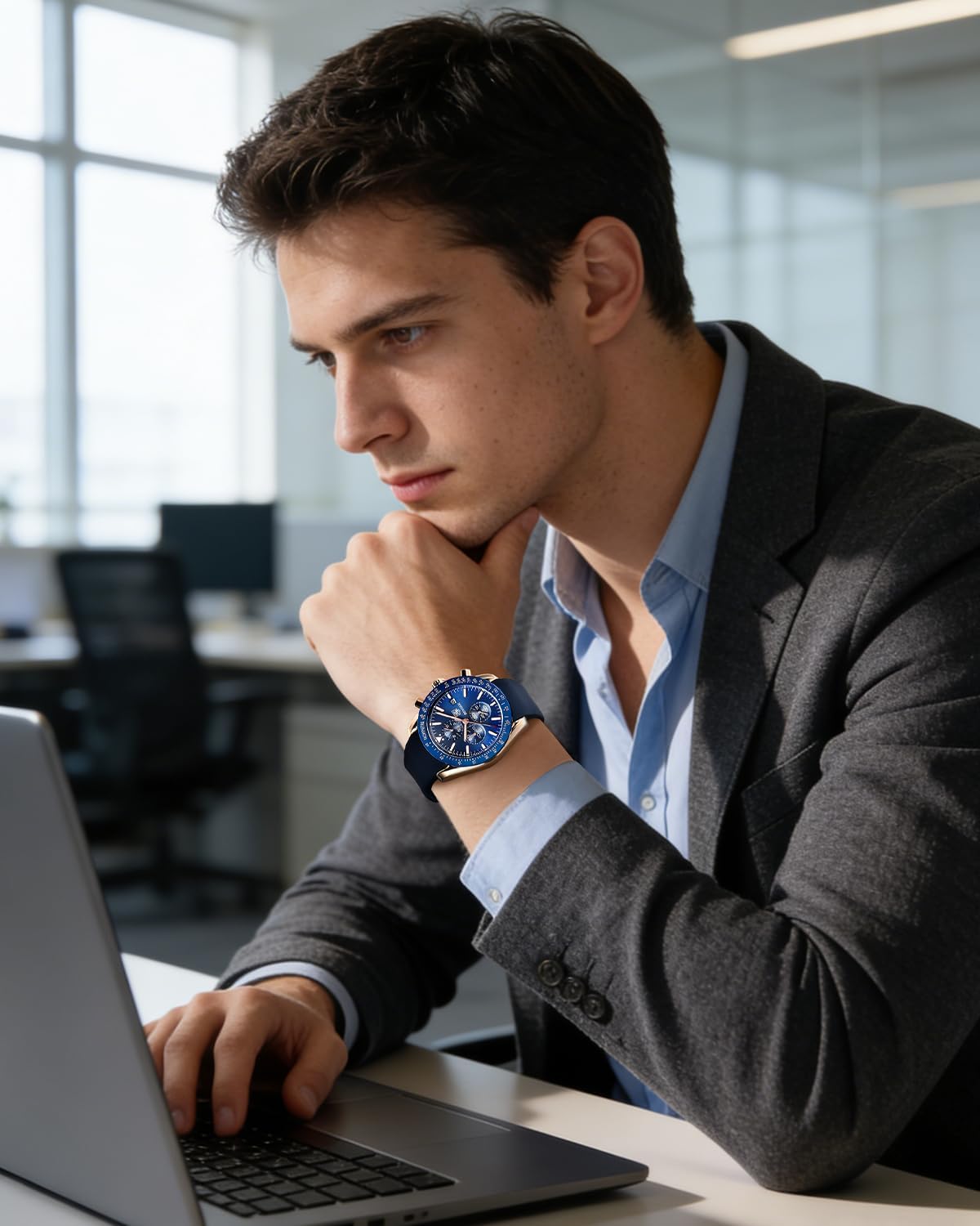BENYAR Watch for Men Analog Quartz Chronograph Waterproof Luminous Designer Mens Wrist Watches Business Work Sport Casual Dress Watch with Silicone Strap Elegant Gifts for Men