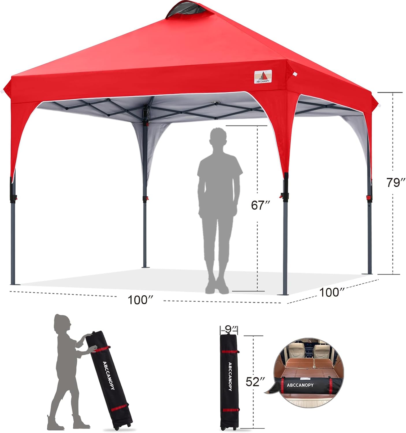 ABCCANOPY Outdoor Pop up Canopy Tent, 10x10 Instant Portable Canopy for Camping, Beach, Backyard,Gray | Water resistant & UV protection canopy, easy setup, with carry bag, ideal for camping, beach, backyard, market events