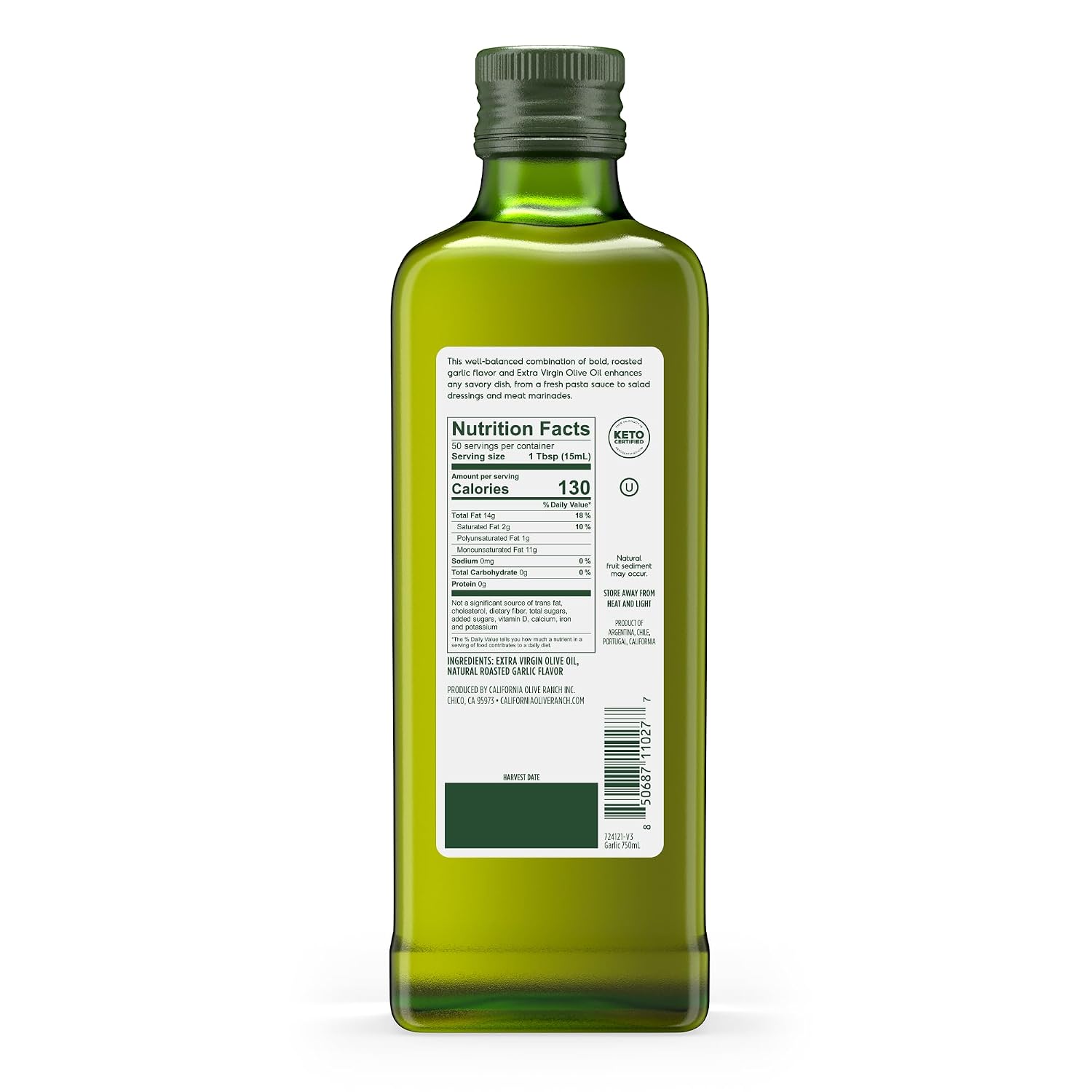 California Olive Ranch, Garlic Flavored Extra Virgin Olive Oil, 750mL (Pack of 1)