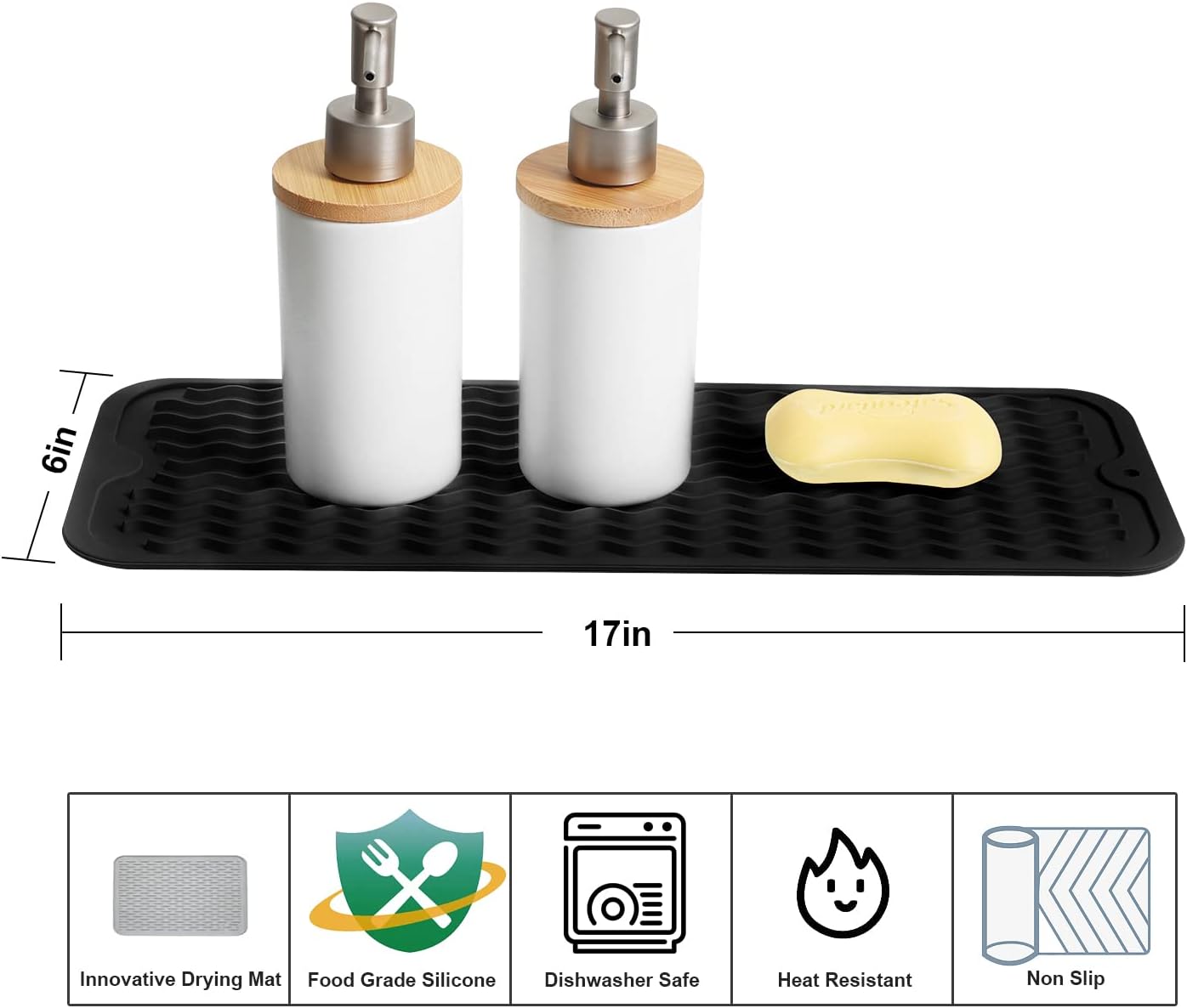 ZLR Silicone Dish Drying Mat for Kitchen Counter, Eco-Friendly Fast Dry Dish Mat, Easy Clean Multi Usage Drying Matt, Heat Resistant Trivet