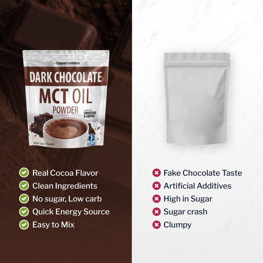 Opportuniteas MCT Oil Powder, Keto Coffee Creamer, Dark Chocolate, 6 oz | Low Carb, Keto Friendly, Boosts Energy & Mental Focus