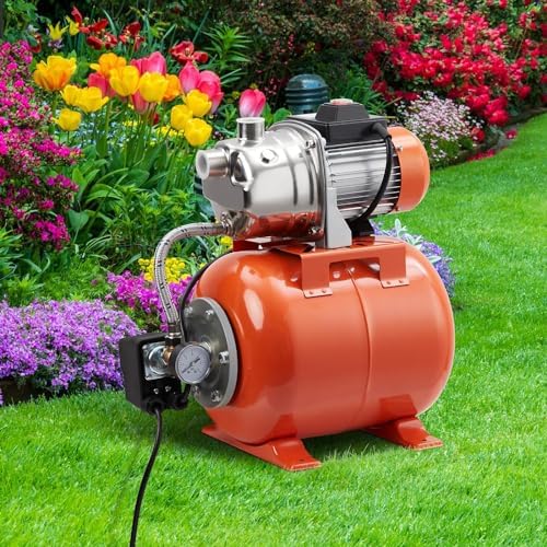 TrailBlaze 1HP Shallow Well Pump with Pressure Tank, 115V, Stainless Steel Lawn Sprinkler Irrigation Pump, Automatic Water Booster Jet Pumps for Home, Garden, Lawn, Farm