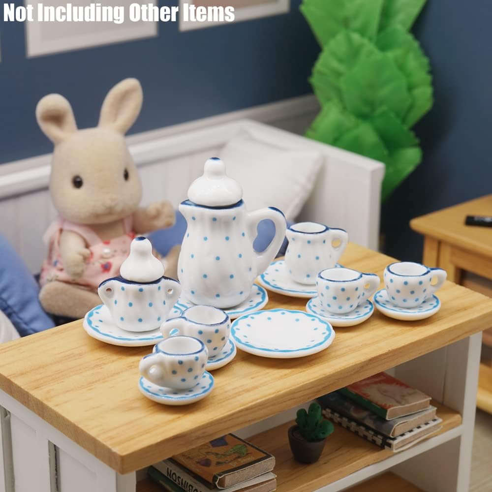 Odoria 1/12 Miniature Porcelain Tea Set 15Pcs Dollhouse Decoration Accessories, Grapes