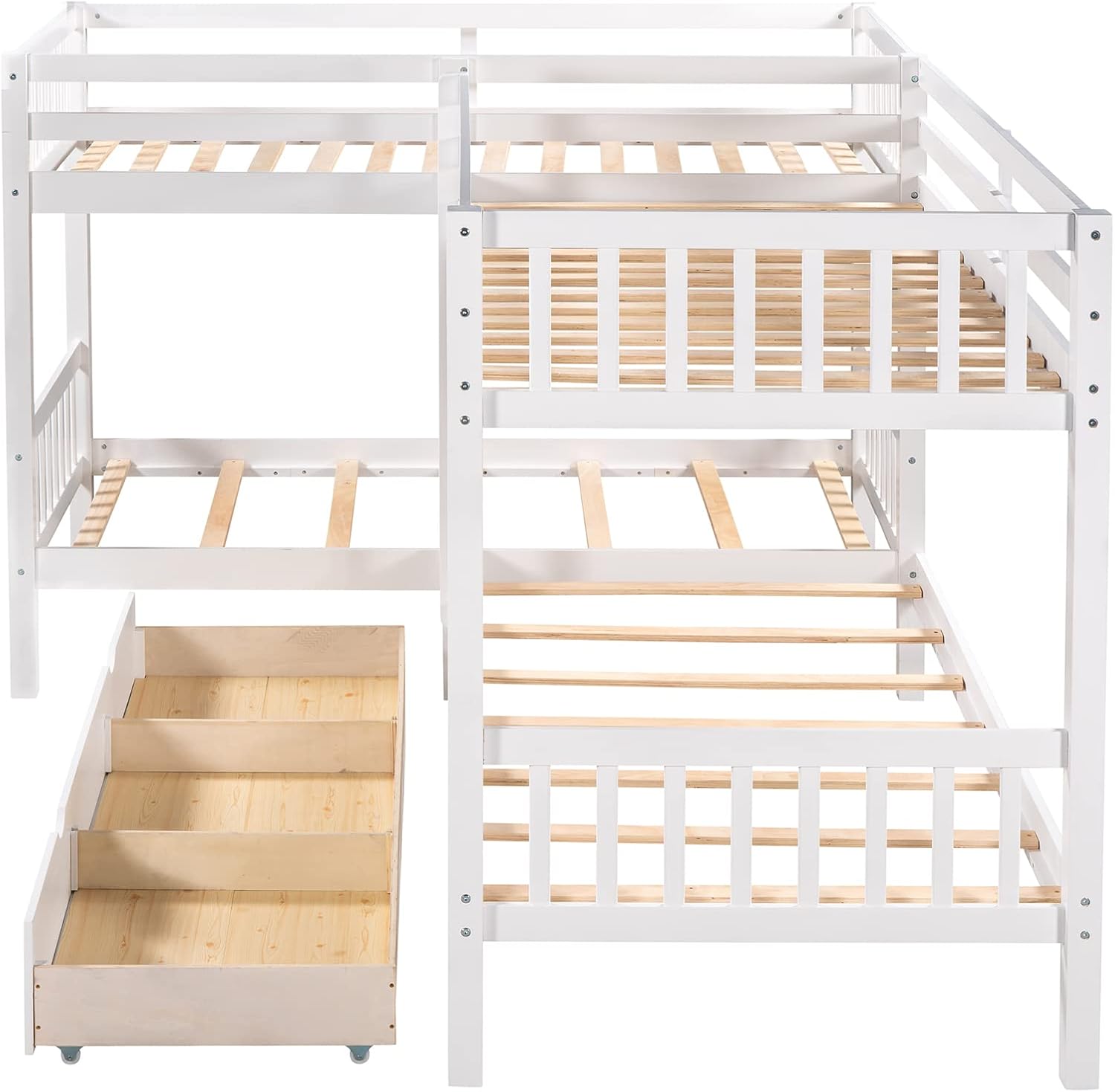 Harper & Bright Designs Twin L-Shaped Bunk Bed with Trundle, Can be Divided into Two L-Shaped Beds, No Spring Box Needed (Grey)