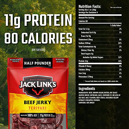 Jack Link's Peppered Beef Jerky Half Pounder - 8 oz Large Jerky Bag - Ready to Eat Real Meat Protein Snacks - 9g Protein per Serving - Made with 100% Real Beef | Large Jerky Bag - Ready to Eat Real Meat Protein Snacks - 9g Protein per Serving - Made with…