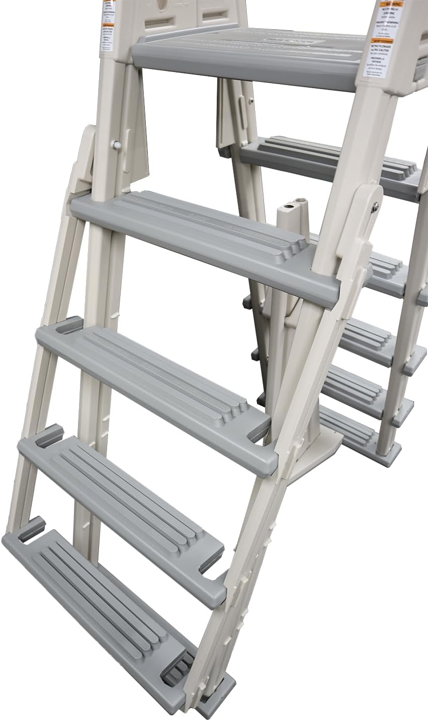 Confer Plastics 7000X Eliminator A-Frame Pool Ladder | Made in USA | Adjustable 48–54 in | Lockable Outer Steps | Heavy-Duty, Stable