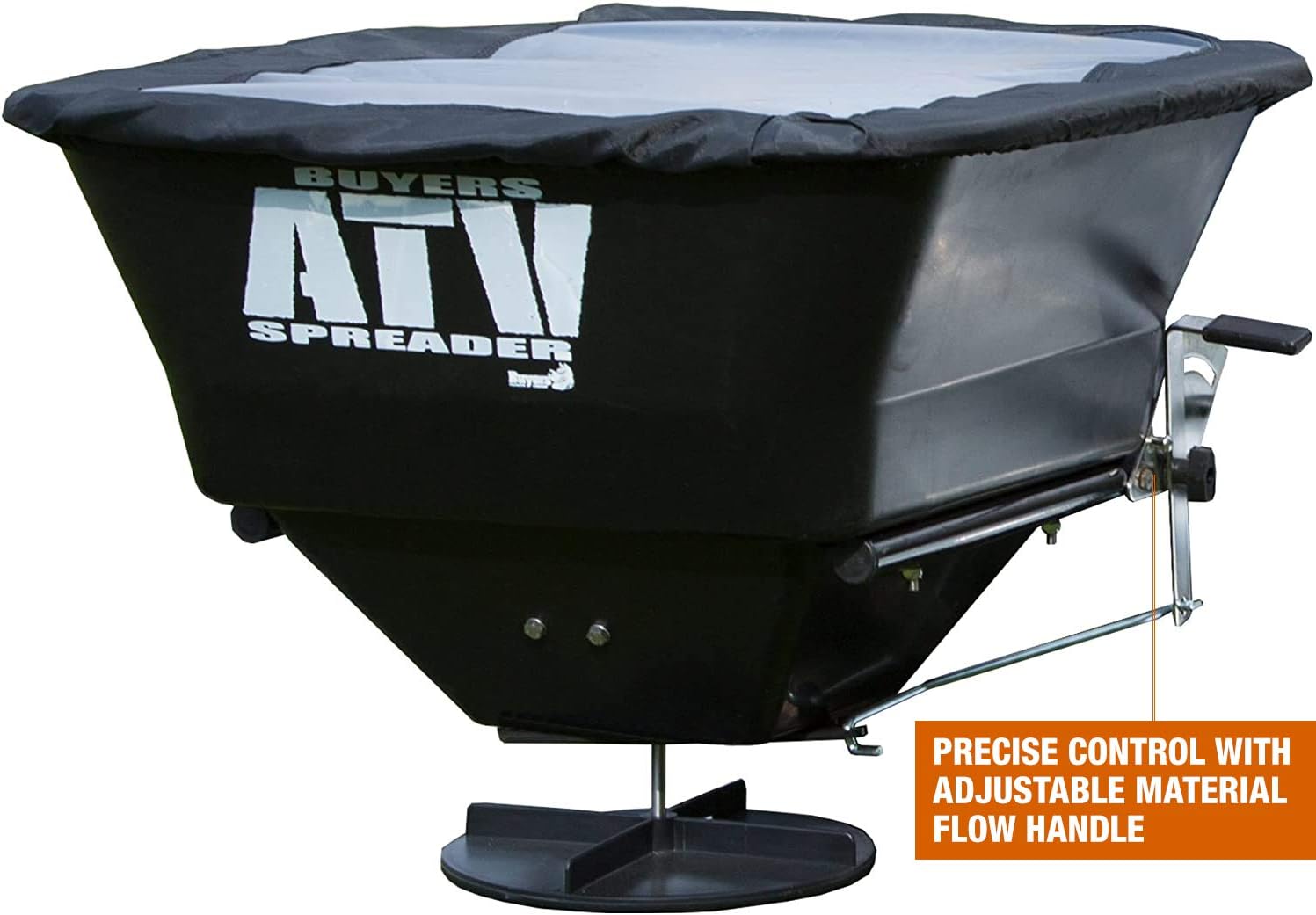 Buyers Products ATVS100 ATV Broadcast Spreader with Rain Cover, 100 lb Capacity, Rear Rack Mount, Poly Hopper, 12V Motor, for Seed, Fertilizer
