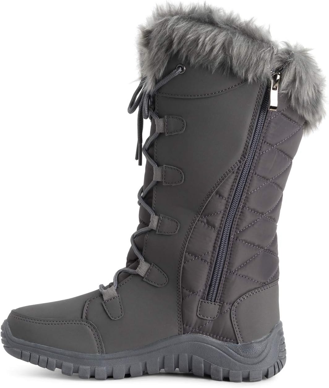 POLAR Womens Quilted Faux Fur Cuff Winter Duck Rubber Sole Durable Snow Rain Outdoor Boots