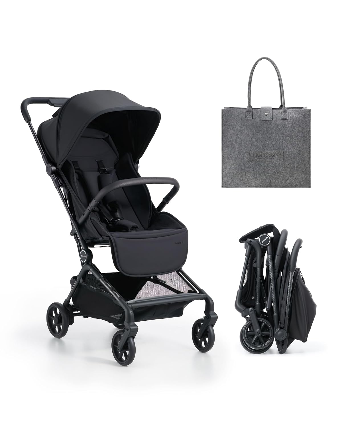 Momcozy TuckGo Ultra-Compact Travel Stroller for Toddlers, Carry-On Ready | Reclining Seat with UPF 50+ Canopy, Adjustable Leg Rest, 33 L Storage and Travel Bag Included