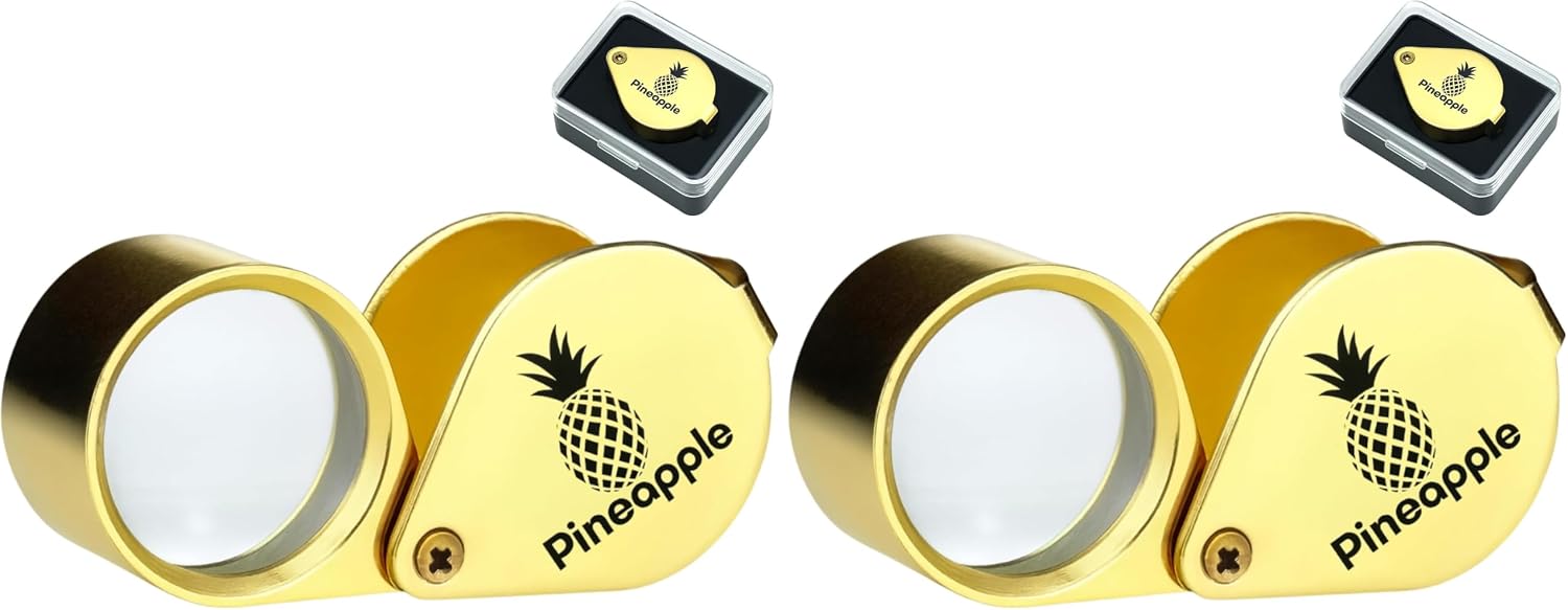 Pineapple 30X Jewelers Loupe Magnifier Foldable Pocket Magnifying Glass Small Jewelry Eye Loop for Jewelers, Gems, Diamonds, Plants, Coins (Gold)
