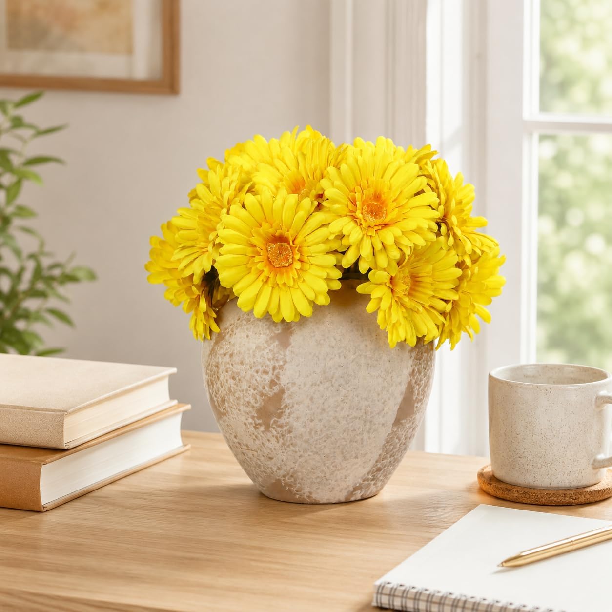 TOPIA Artificial African Daisies Flowers African Daisy Silk Flowers Artificial Gerbera Daisies Pack of 10 (Yellow)