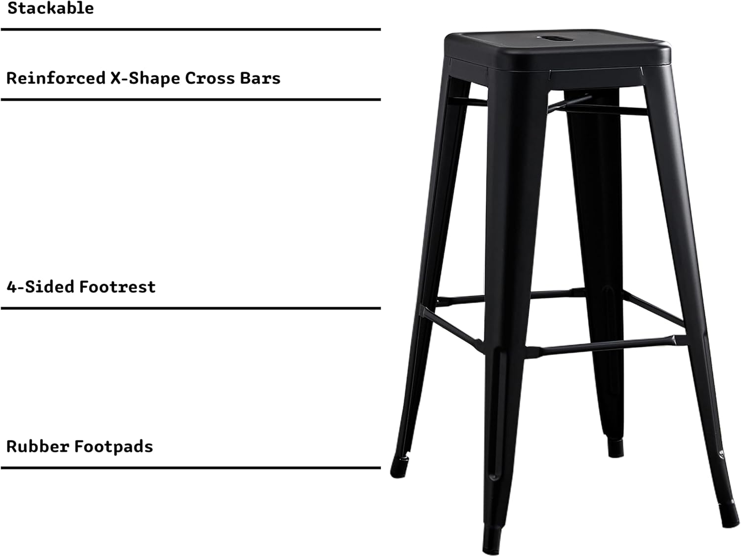 AC Pacific 30” Metal Barstool Set of 2 – Country Rustic Style with Low Back, Lightweight & Sturdy Build, Easy Assembly – Matte Black