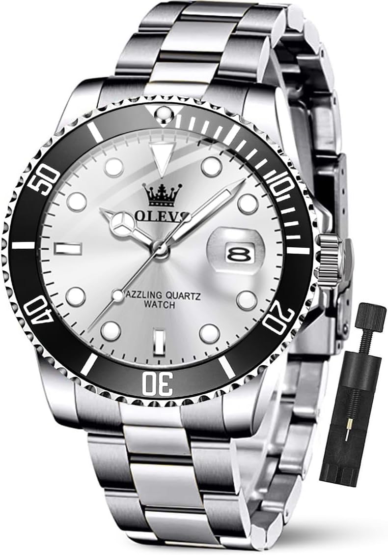 OLEVS Luxury Watches for Men Big Stainless Steel Waterproof Quartz Analog