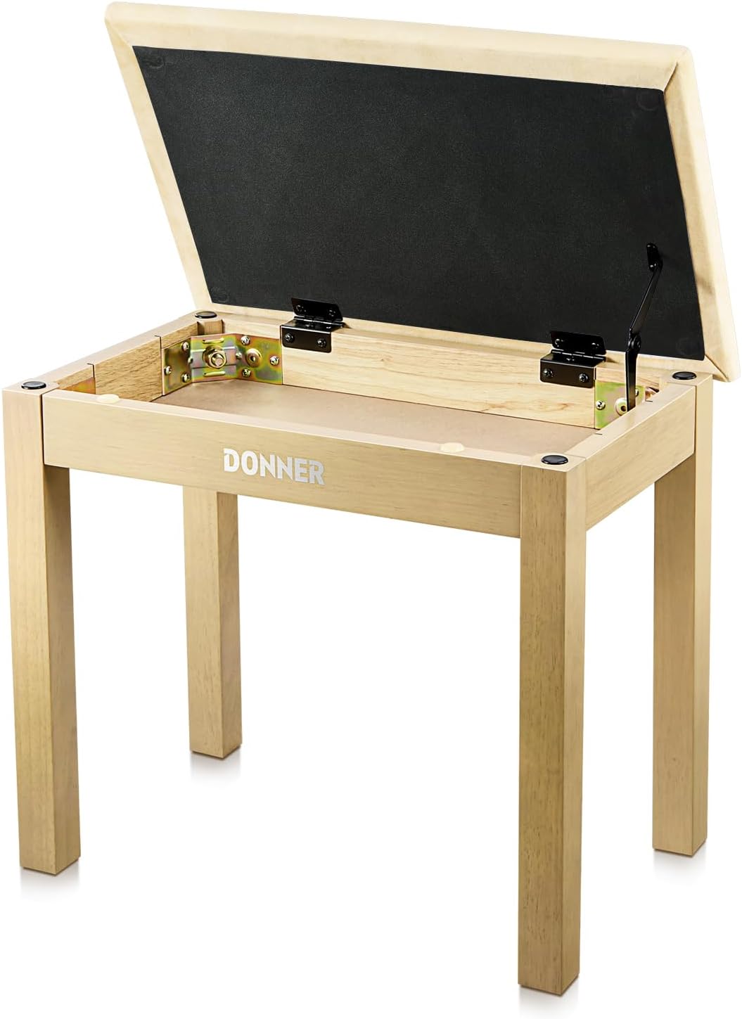 Donner Piano Bench with Storage, Solid Wood Keyboard Bench Piano Bookcase Stool Chair Seat with High-Density Sponges Pad, Black