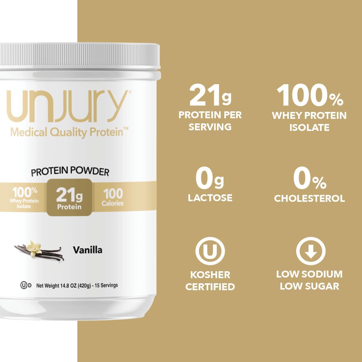 Unflavored Protein Powder | 21g 100% Whey Isolate Protein Powder | Unflavored Whey Protein Powder | Low Carb and Sugar Free Whey Protein Isolate | Gluten Free | Certified Kosher | 15 Servings