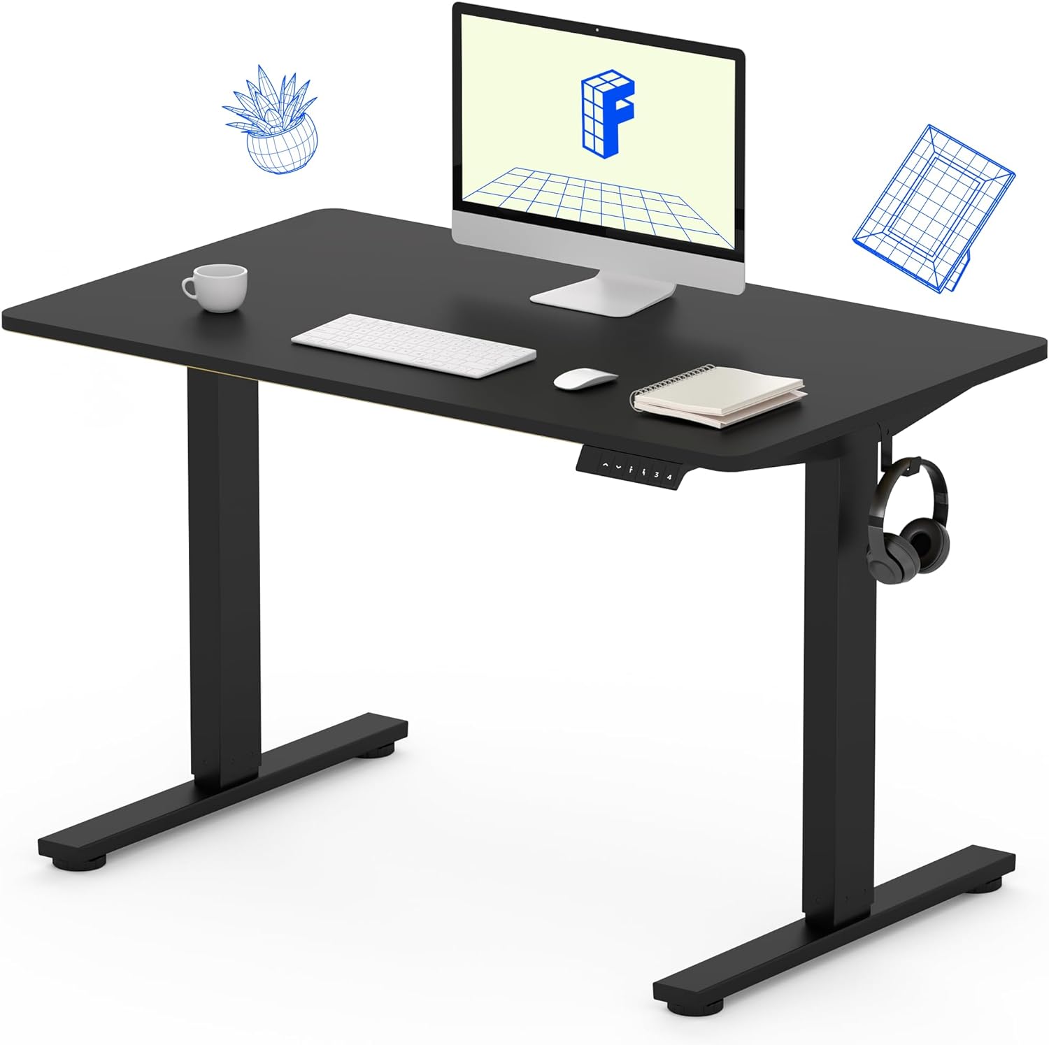 FLEXISPOT EN1 One-Piece Standing Desk, Electric Adjustable with 4 Memory Presets, 176 LBS Capacity, Stable & Quiet
