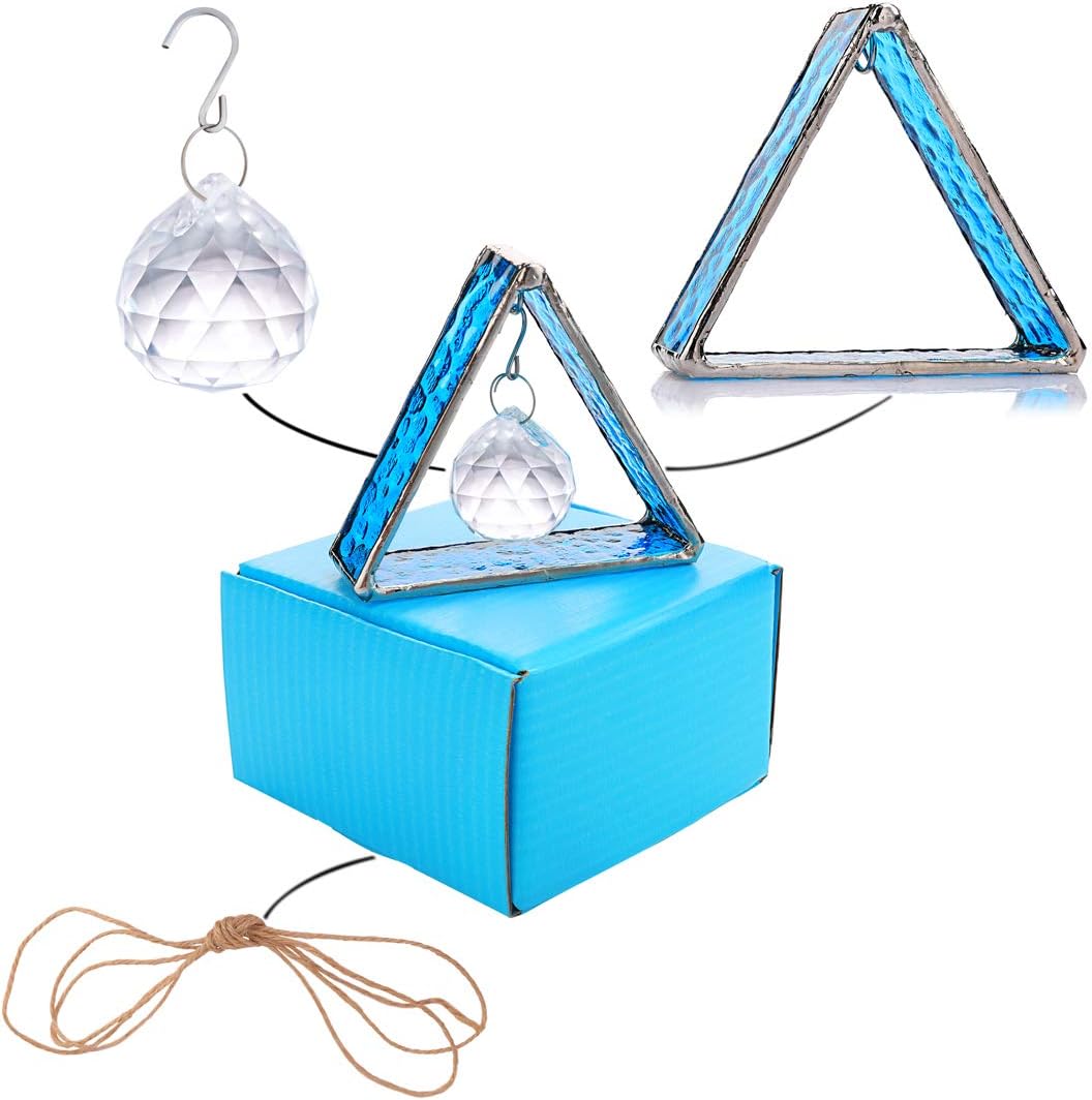 Green Stained Glass Pyramid Suncatcher Window Hanging Prism Decor