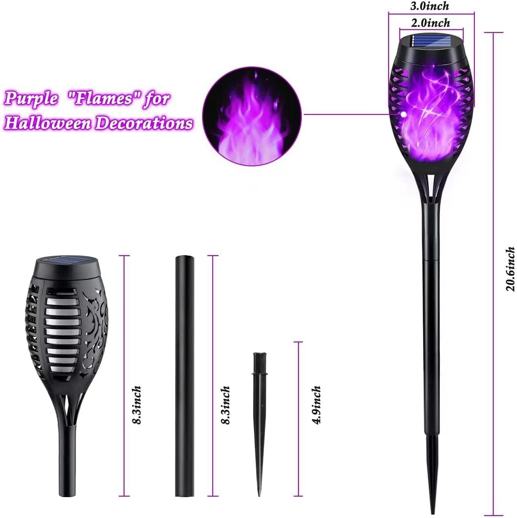 KYEKIO 12Pack Solar Torch Light with Flickering Flame for Halloween Decor
