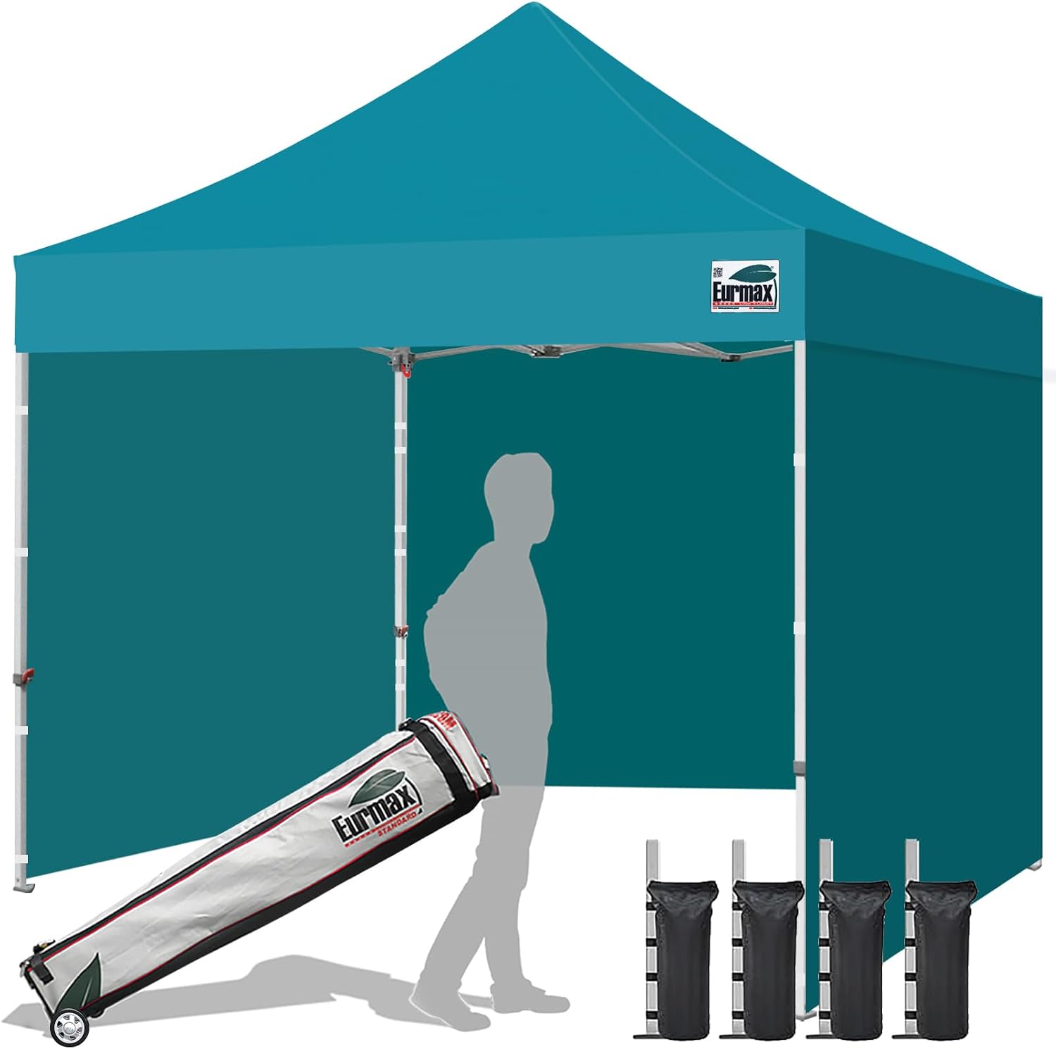 Eurmax USA 10x10 Pop Up Canopy Tent,Commercial Tent with Patented No-Tip Rolling Bag,4 Zippered Removable Walls,UV & Water Resistant Canopy Top,Heavy Duty Outdoor Gazebo,Instant Shelter(White)