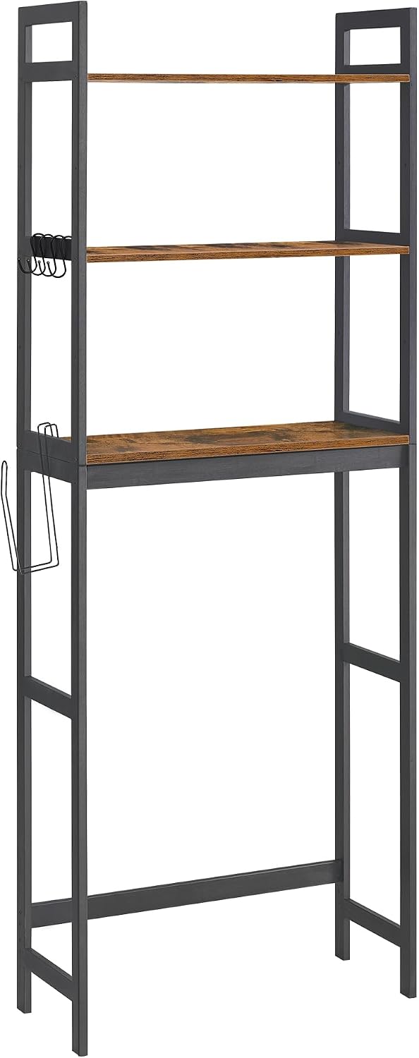 SONGMICS Over The Toilet Storage, 3-Tier Over Toilet Bathroom Organizer with Adjustable Shelf, 10.2 x 24.8 x 66.9 Inches, Space-Saving, Cloud White UBTS01WT