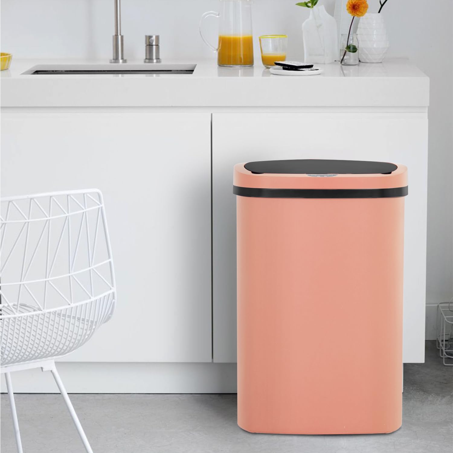 BestOffice | 13 Gallon Stainless Steel Trash Can with Lid | Steel | Automatic Touchless Garbage Can | Odor Control | Modern Oval Design | Easy to Clean | For Kitchen, Bathroom, Office or Home