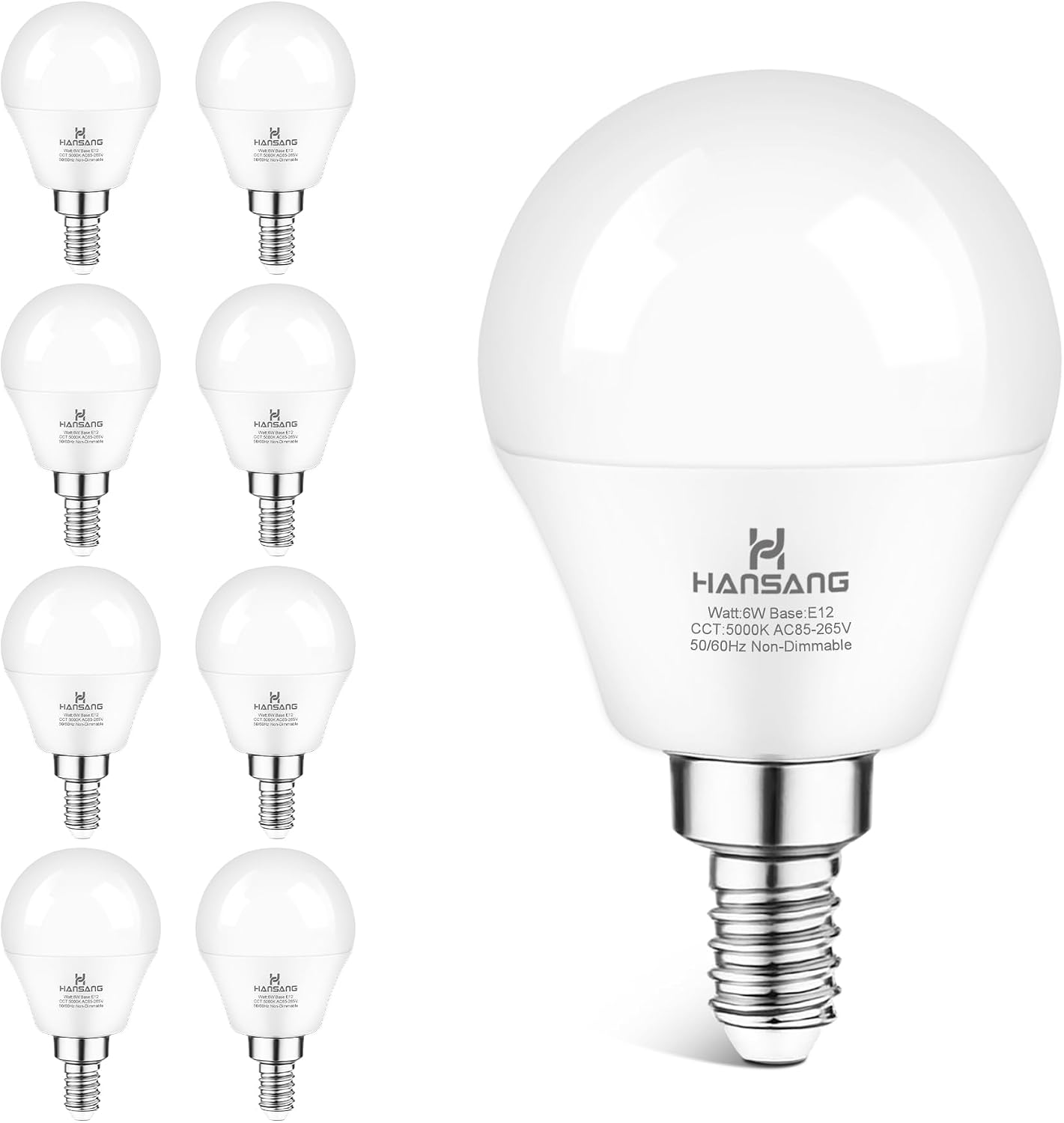 E12 LED Bulb 60W Equivalent Candelabra Light Bulbs 2700K Warm White | Small Base Light Bulb, 6W A15 LED Ceiling Fan Light Bulbs, CRI85+, 120V 600LM Round Bulb for Chandelier, Non-Dimmable 6 Pack