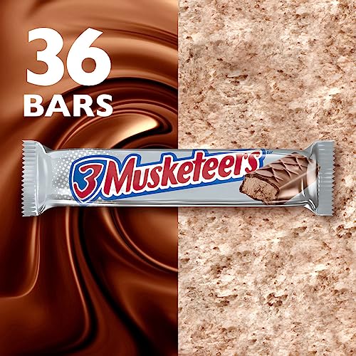 3 MUSKETEERS Milk Chocolate Candy Bars, Full Size, Bulk Candy Box, 36 ct | Light whipped chocolate nougat in full size bars, for sharing, party favors and lunch boxes, gift bag, snack box