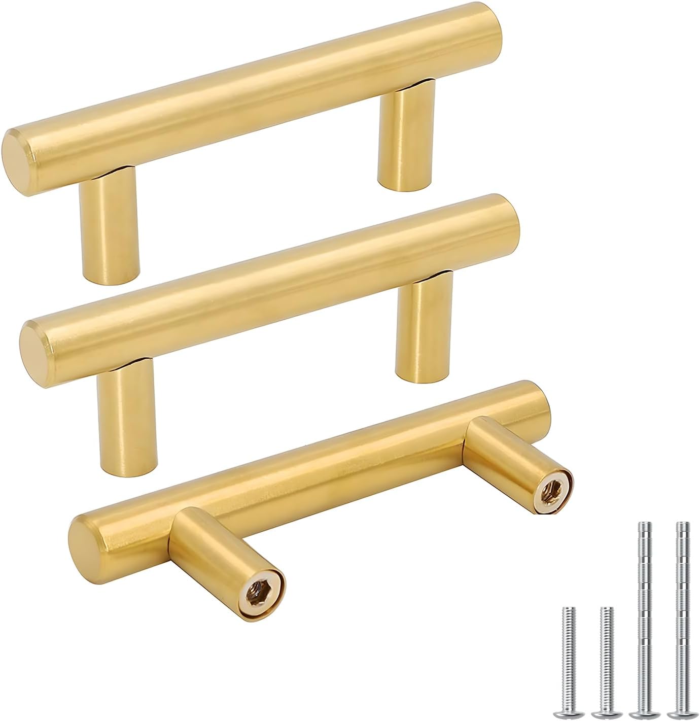 Goldenwarm 5 Pack 3 inch Gold Cabinet Handles Brushed Gold Cabinet Pulls | Gold Dresser Drawer Handles Stainless Steel Drawer Pulls for Kitchen Bathroom Bedroom, Easy to Install
