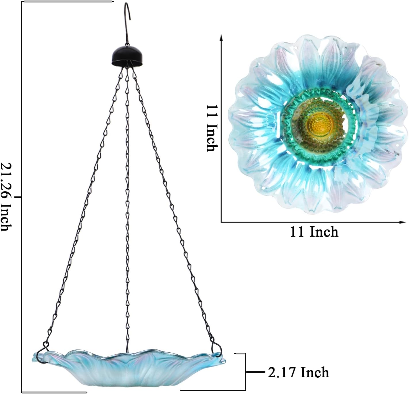 VCUTEKA Hanging Bird Baths Outdoor Glass Birdbath Feeder for Garden Decor