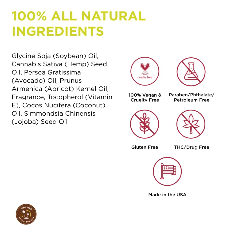 Hemp Seed Moisturizing Oil Spray - 8 oz - Smooth, Moisturize & Protect Skin - With Vitamin E + Hemp Seed, Coconut & Avocado Oils - Vegan, Cruelty Free