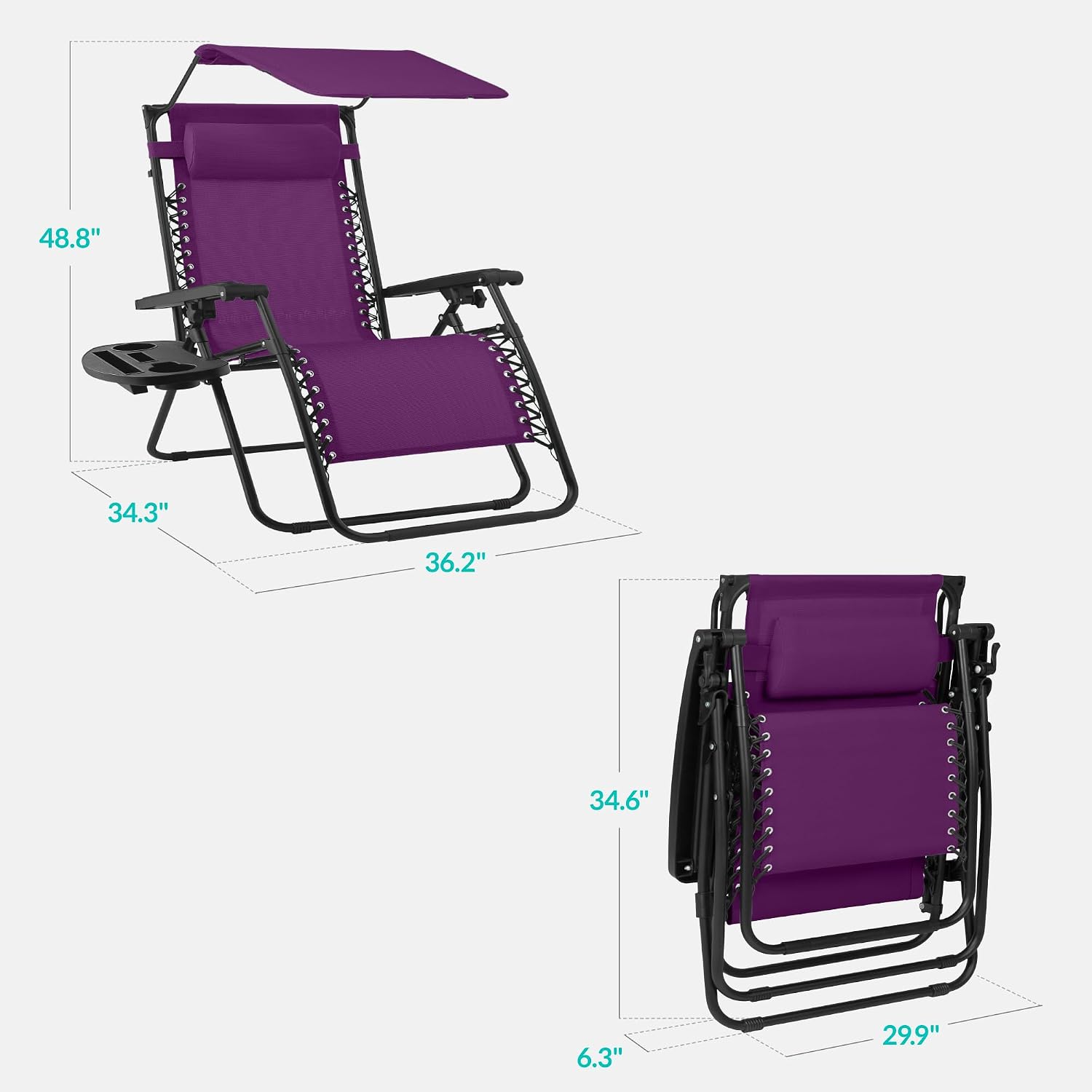 Best Choice Products Folding Zero Gravity Outdoor Recliner Patio Lounge Chair w/Adjustable Canopy Shade, Headrest, Side Accessory Tray, Textilene Mesh - Beige