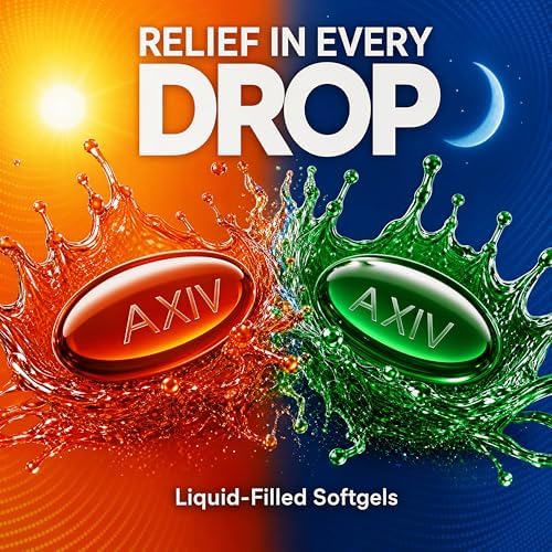 AXIV Day & Night Cold & Flu Medicine Combo Pack Softgels, Daytime & Nighttime Relief for Headache, Fever, Sore Throat, Minor Aches & Pains, & Cough
