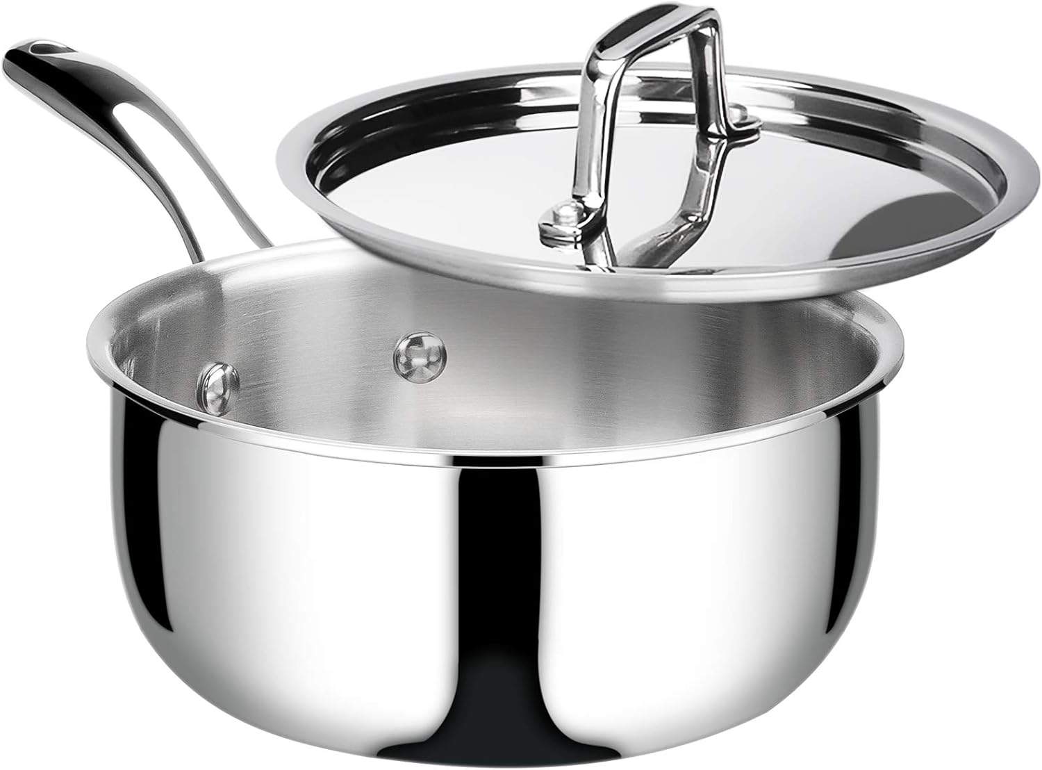 Duxtop Tri-Ply Stainless Steel Saucepan with Lid, 3 Qt Induction Pot | Whole Clad Saucier Pan, Dishwasher and Oven Safe, Stay-Cool Handle