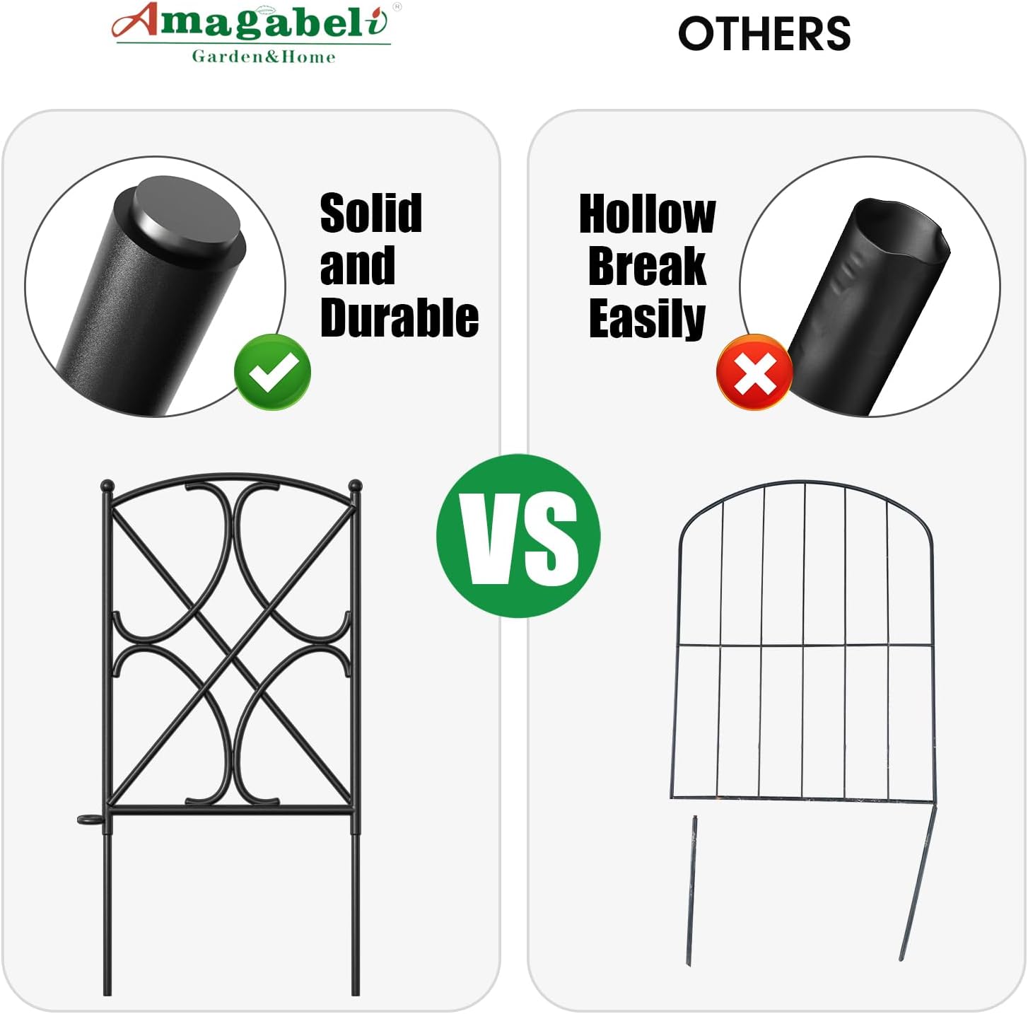 AMAGABELI 10 Panels 17in(H)×10ft(L) Decorative Garden Fences and Borders for Dogs No Dig Rustproof Metal Fence Panels Garden Edging Border Animal Barrier Fencing for Flower Beds Yard Patio Decor Black