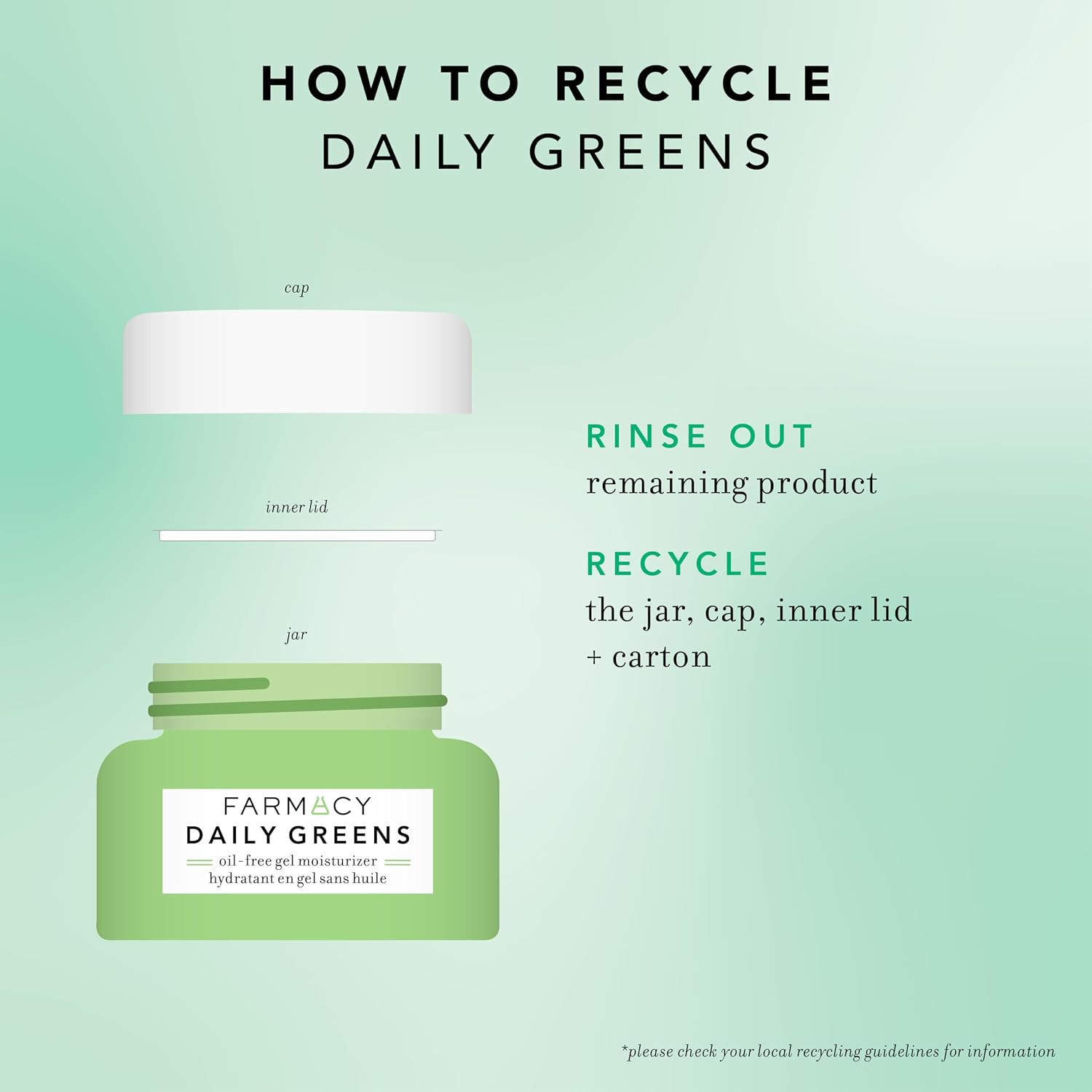 Farmacy Daily Greens Oil Free Face Moisturizer - Gel Moisturizer for Oily Skin with Polyglutamic + Hyaluronic Acid - Light Facial Moisturizer to