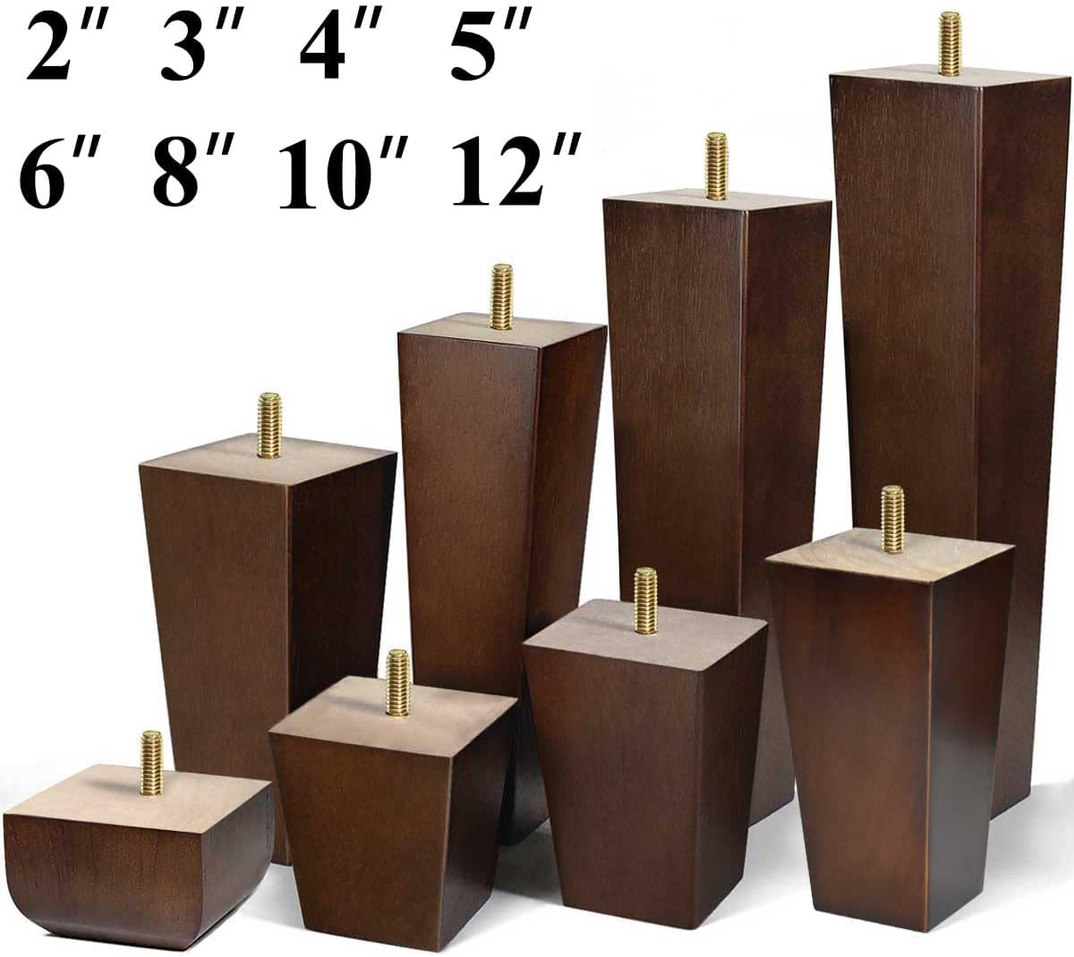 Sofa Legs Square Bed Feet 2 inch Wood Replacement Leg for Furniture Set of 4, Dark Brown